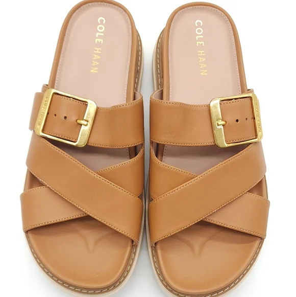 Cole Haan Women's Fraya Flats Platform Slide Adjustable Sandals Tan Size 6.5 - Picture 2 of 8